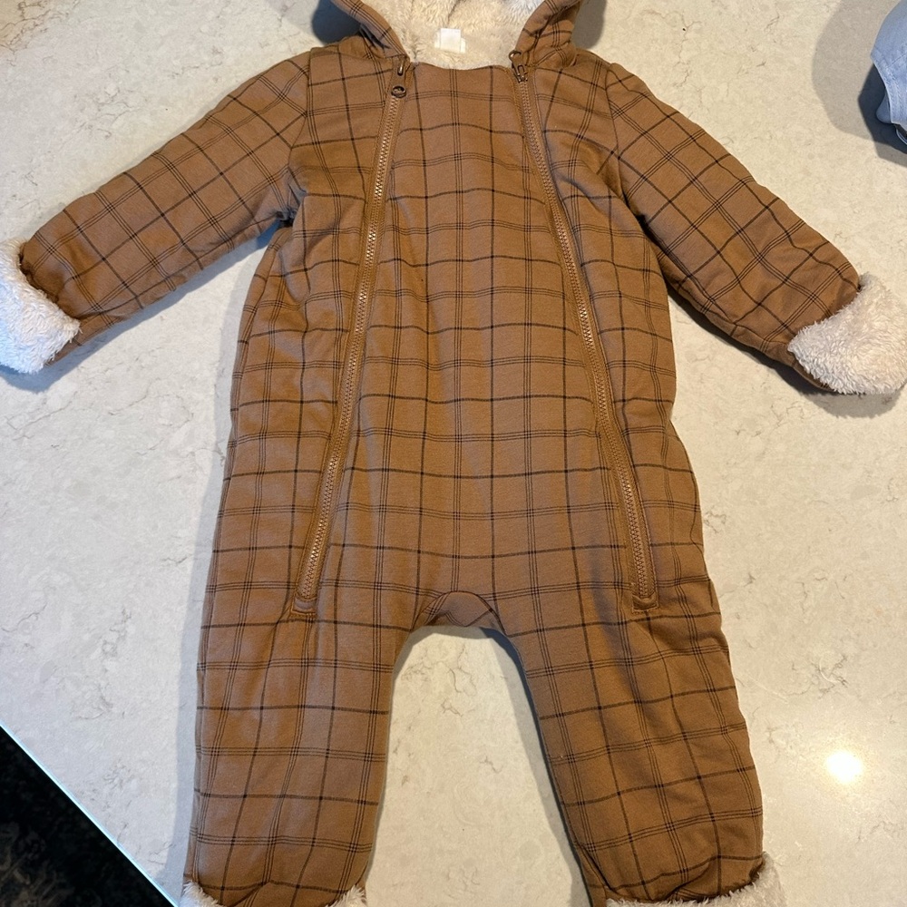 GAP Tan Plaid Baby Snowsuit with Hood